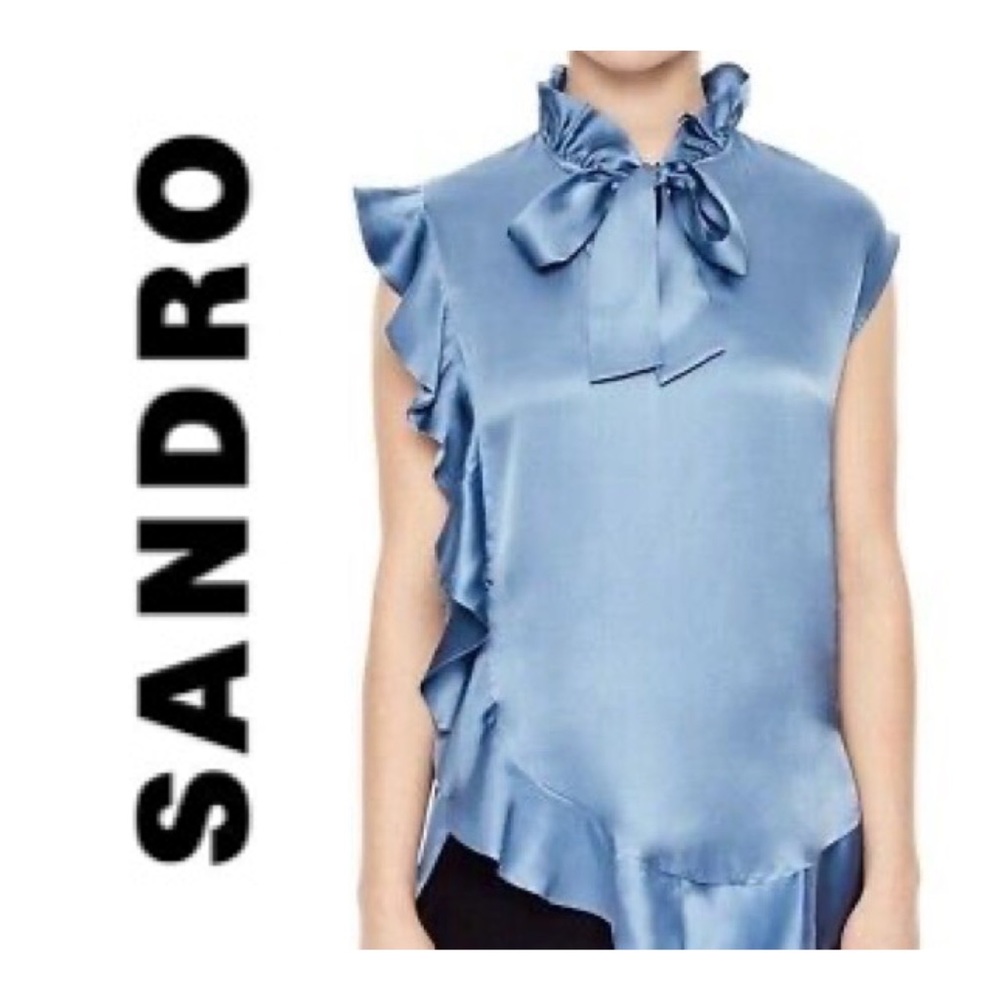 SANDRO Silk Ruffle Top Blue Size 3/ 8 US